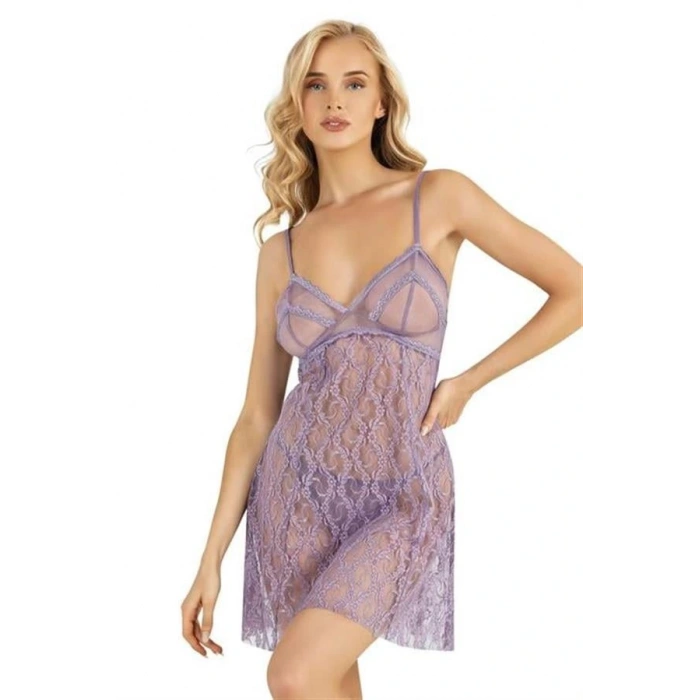 Arias Closet Lila Kısa Tül Gecelik 4222