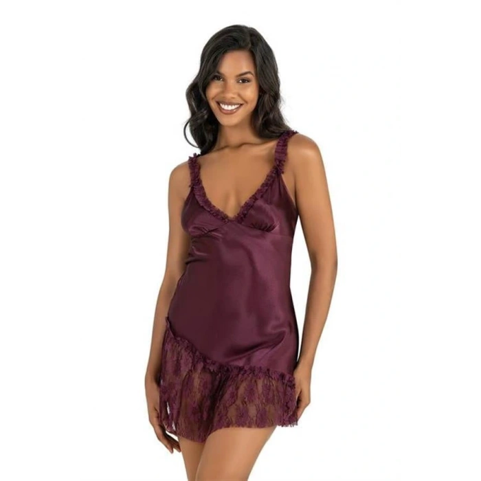 Arias Closet Mürdüm Kısa Saten Gecelik 8238