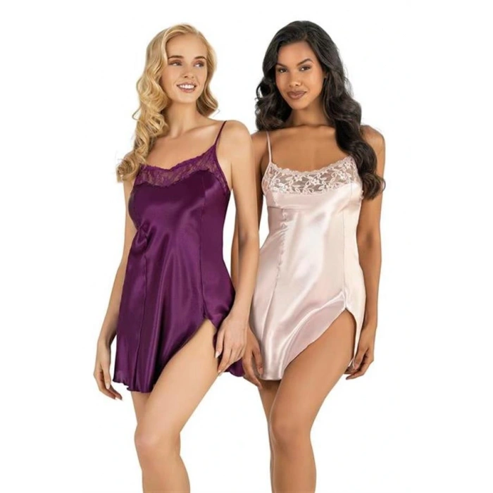 Arias Closet Pudra Kısa Saten Gecelik 8217
