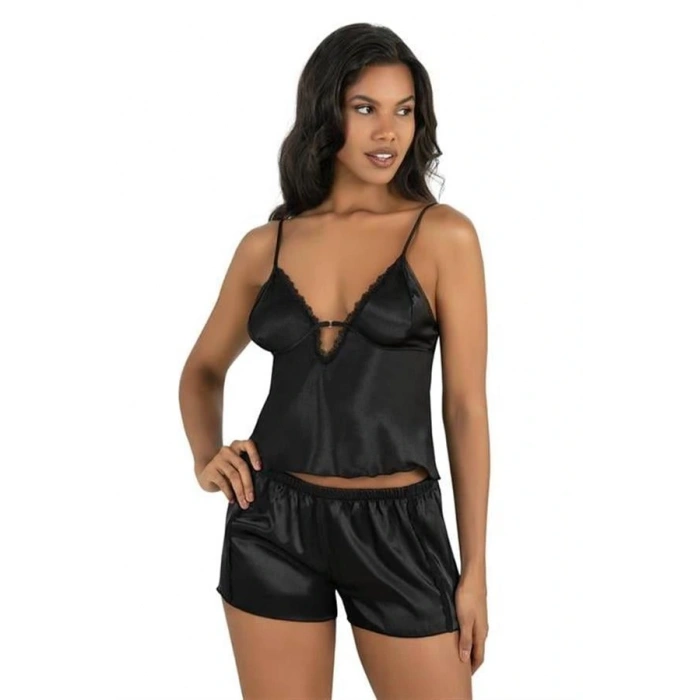 Arias Closet Siyah Saten Şort Takımı 9207