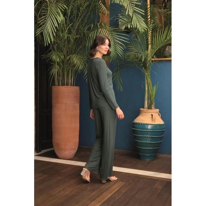 Arias Closet Uzun Kollu Önü Düğmeli V Yaka Pijama Takımı