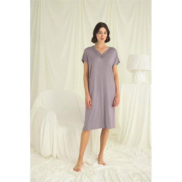 Arias Closet Yakası Dantelli Kısa Kollu Gecelik