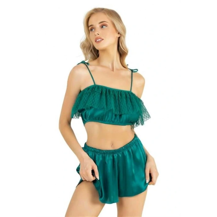 Arias Closet Zümrüt Saten Şort Takımı 9206