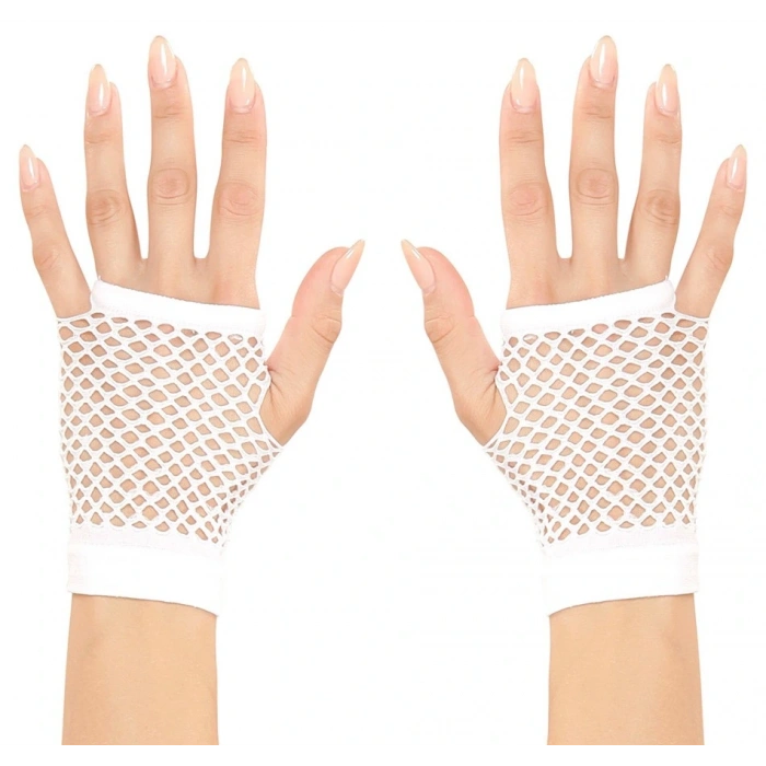 Beyaz Renk Kısa Boy Fileli Örgü Eldiven (5047)