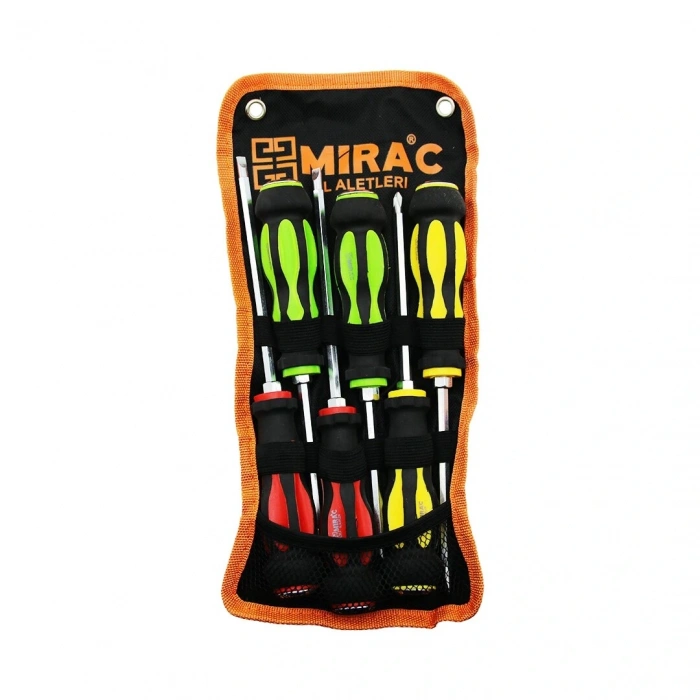 BEZ ÇANTALI   RENKLİ - KAUÇUK KAPLAMA SAPLI   DARBELİ   6LI SET   ÇİFT TARAFLI  TORNAVİDA TAKIMI (5047)