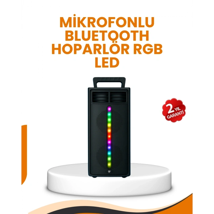Bluetooth Işıklı Hoparlör – 2x5W Güç | USB + TF Kart + FM Radyo | Siyah Renk