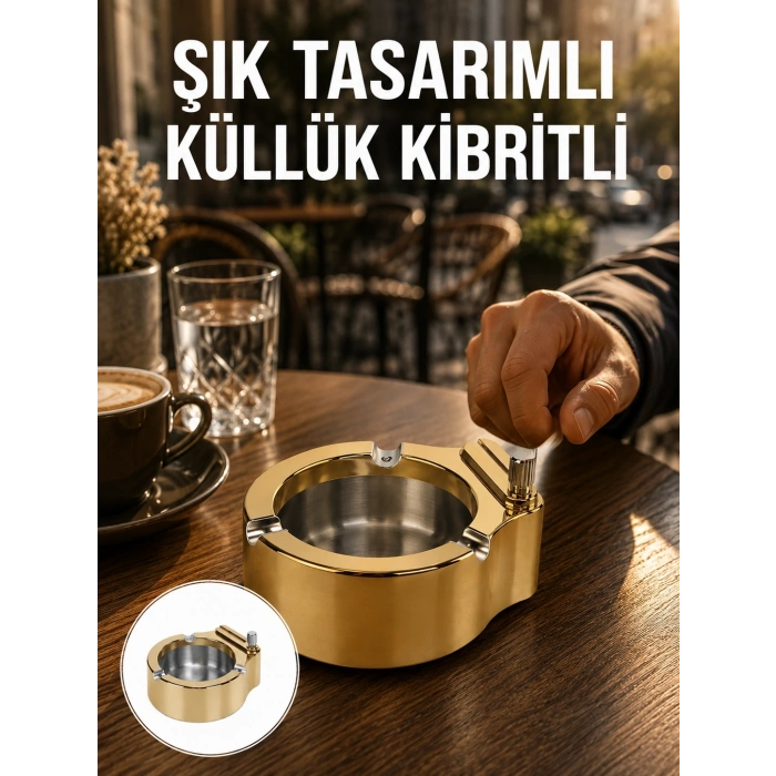 Çakmak Entegreli Küllük Yeniden Doldurulabilir Metal Gövde