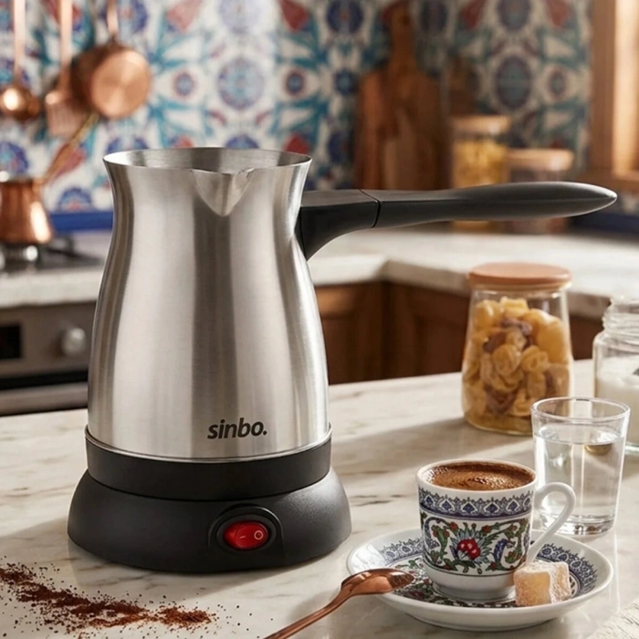 ÇELİK ELEKTRİKLİ CEZVE TÜRK KAHVE MAKİNESİ - 6FİNCAN=500ML 360° KABLOSUZ KULLANIM KATLANIR KULP SCM-9038 (5047)