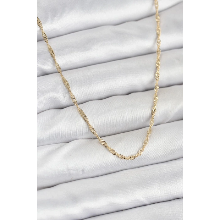 CM 14K Gold Renk Yassı Burgulu Model Kadın Kolye