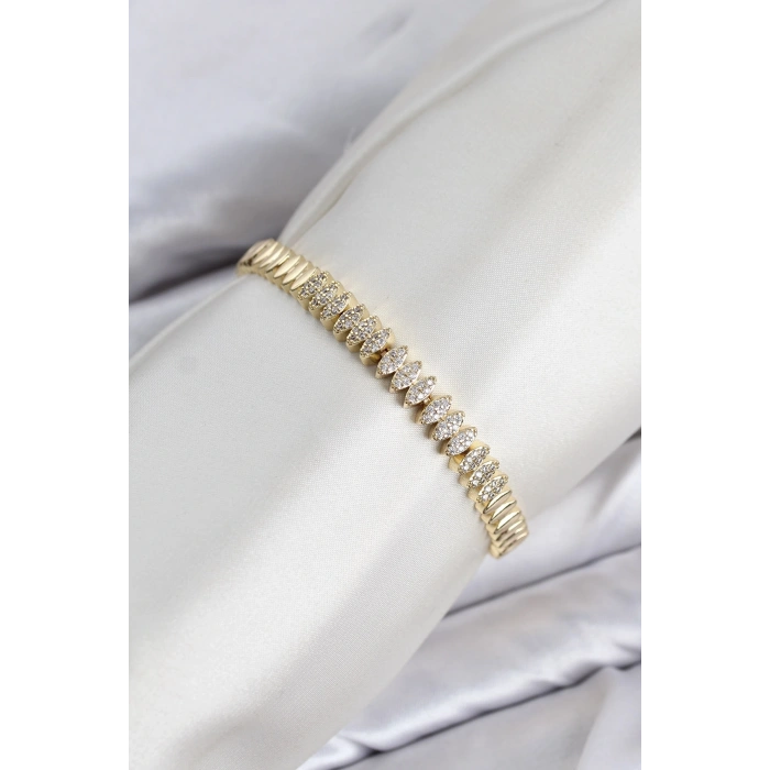CM Arpa Model Zirkon Taşlı VIP Seri Gold Renk Pirinç Kadın Bileklik