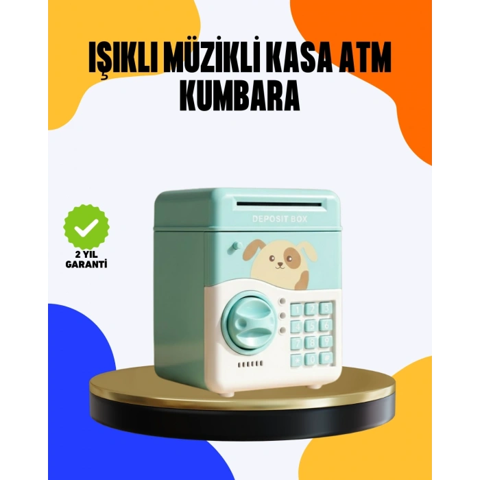 Çocuklar İçin Su Yeşili ATM Kasa Tasarımlı Şifreli Kumbara