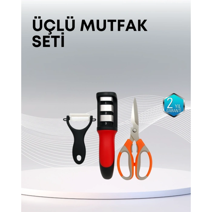 Çok Fonksiyonlu Mutfak Makas Seti – 3 Makas, Bileyici ve Soyacak Dahil