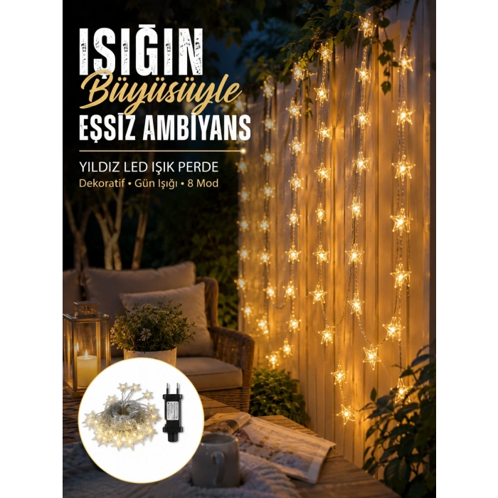 Dekoratif Yıldız Led Aydınlatma 20 Ledli 5 Metre Günışığı