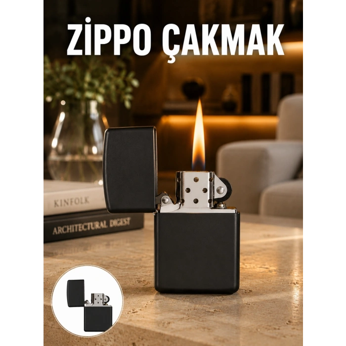 Doldurulabilir Siyah Benzinli Çakmak Metalik