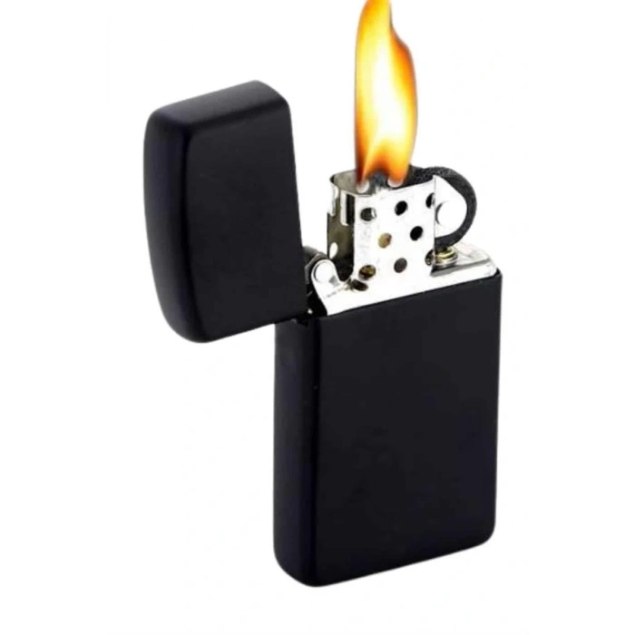 Doldurulabilir Siyah Benzinli Çakmak Metalik