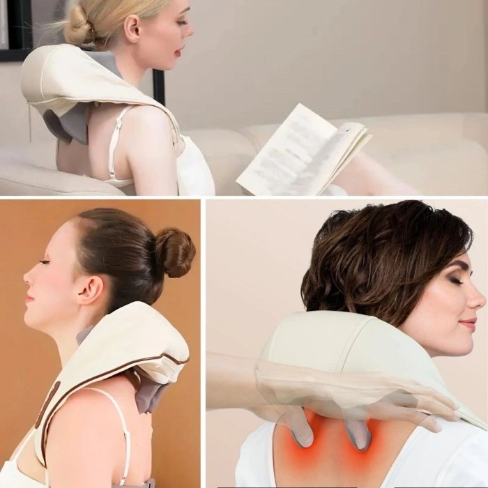 Elektrikli Boyun ve Sırt Masaj Aleti Kablosuz Boyun ve Omuz Yoğurma Masaj Yastığı (5047)