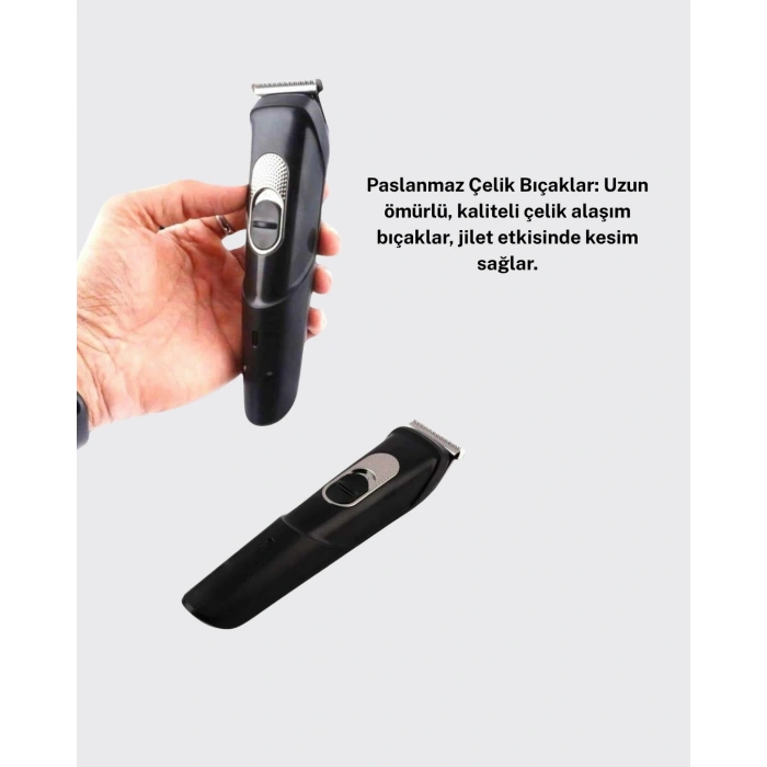 Ergonomik Tasarımlı, 3 Taraklı Profesyonel Şarjlı Saç Sakal Tıraş Makinesi