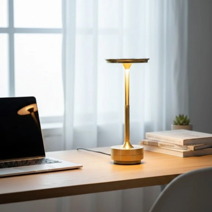 Eskitme Gold Kasa Dokunmatik Şarjlı Masa Lambası – 3 Renk Işık Modlu, LED Aydınlatmalı, Modern &amp; Dekoratif Abajur (5047)