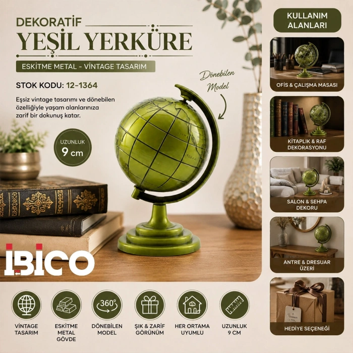 GLOBE KÜÇÜK METAL DÜNYA BİBLOSU - DEKORATİF SÜS EŞYASI (5047)