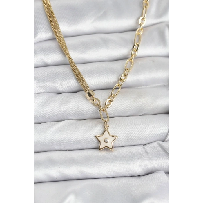 Gold Renk Pirinç Yıldız Model Kadın Kolye
