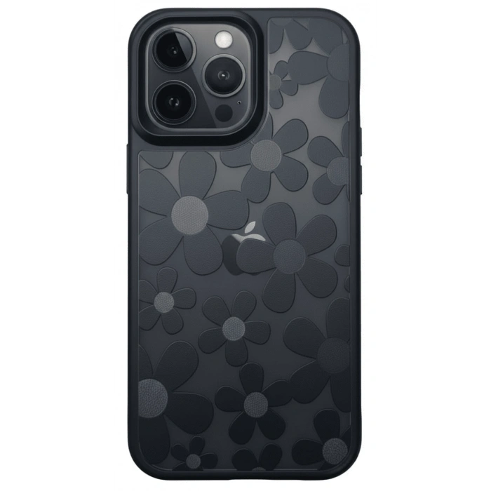 iPhone 16 Pro Max Çiçekli Kılıf Bağlama Aparatlı Siyah