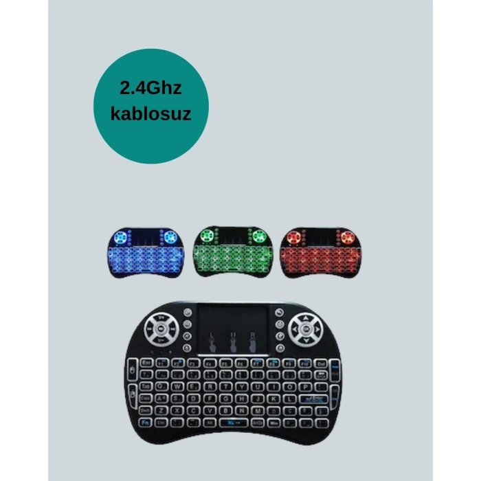 Işıklı Kablosuz Mini Klavye – 2.4 GHz, Dokunmatik Mouse Özellikli