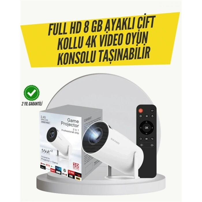 Kablosuz 4K Projeksiyon – Wi‑Fi 6 & Bluetooth 5.0 ile Oyun ve Uygulama Merkezli