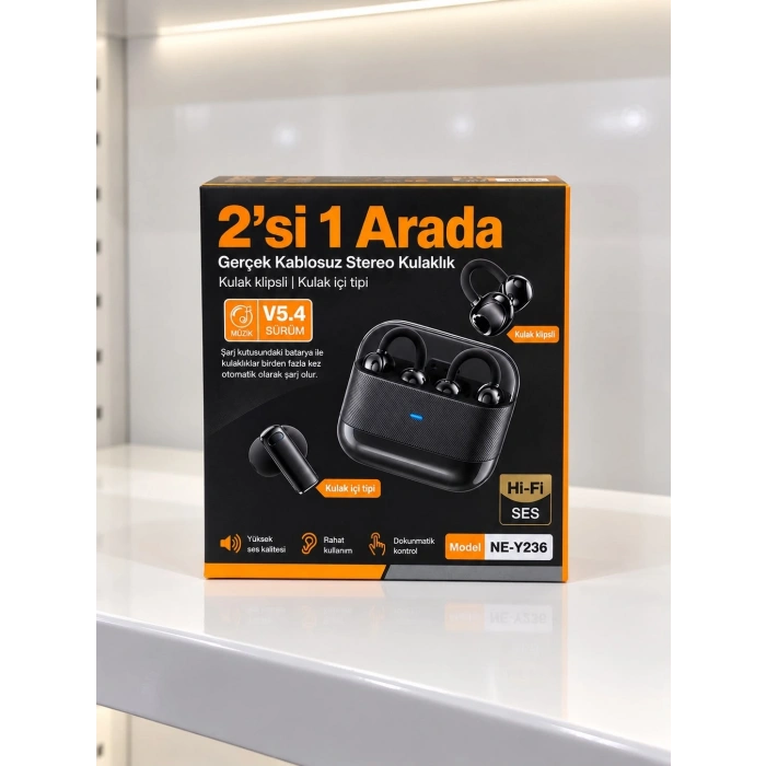 Kablosuz Bluetooth Kulaklık 4 Kulaklıklı 2’si 1 Arada Siyah