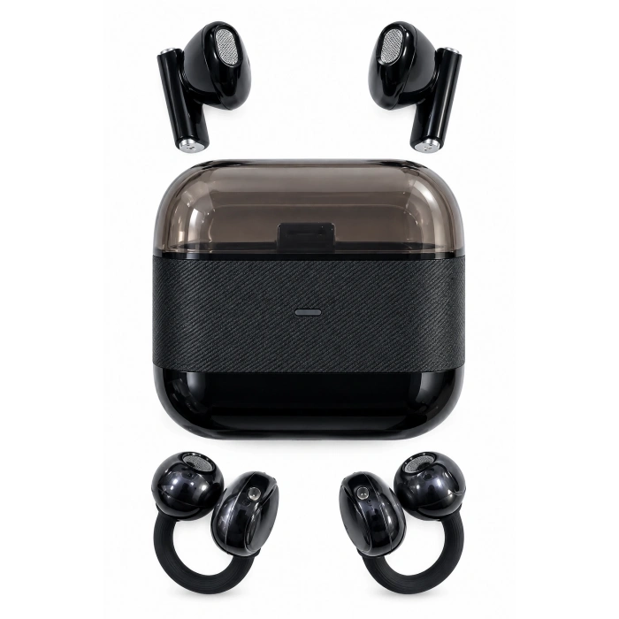 Kablosuz Bluetooth Kulaklık 4 Kulaklıklı 2’si 1 Arada Siyah