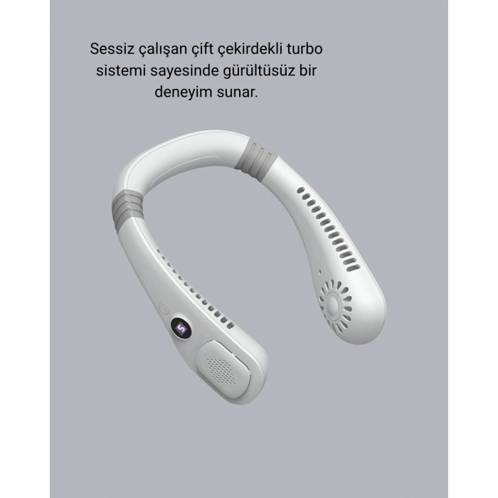 Kablosuz Giyilebilir Boyun Fanı Çift Motorlu ve 5 Kademeli Hız Kontrolü