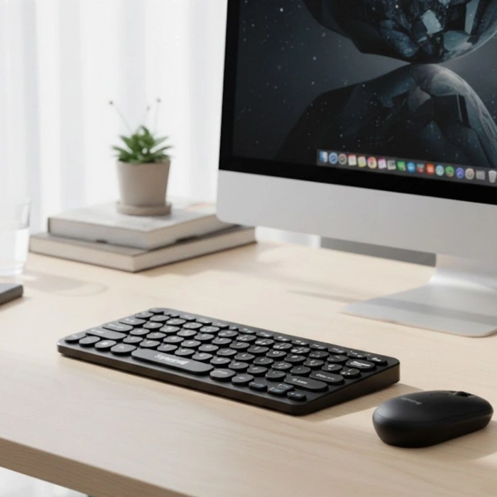 Kablosuz Lacivert Bluetooth Klavye Mouse Seti – Yuvarlak Tuşlu Tasarım, Türkçe Q Dizilim, Taşınabilir, Ev ve Ofis Kullanımına Uygun (5047)