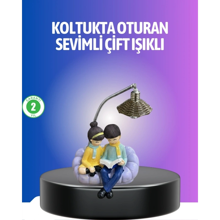 Kitap Okuyan Çift Figürlü Gece Lambası Romantik Dekoratif Masa Lambası