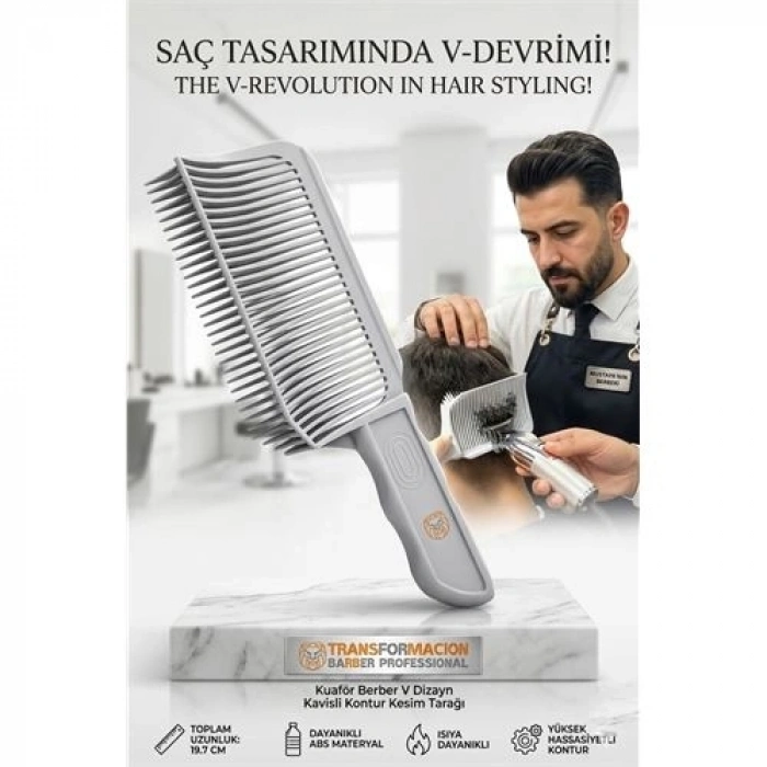 Kuaför Berber V Dizayn Kavisli Kontur Kesim Tarağı 721919