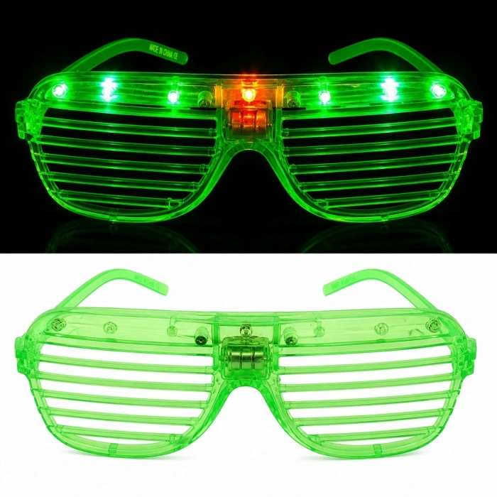 LED Işıklı Panjur Parti Gözlüğü Yeşil Renk Shutter Gözlük (5047)