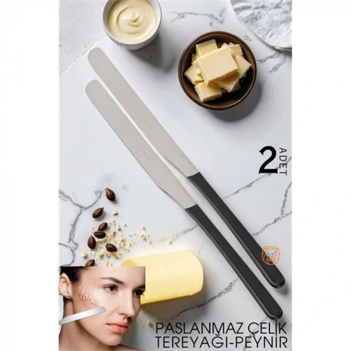 Lüks Seri 2li Tereyağı ve Peynir Bıçağı Seti - Paslanmaz Çelik & Ergonomik Silikon Saplı 16 cm