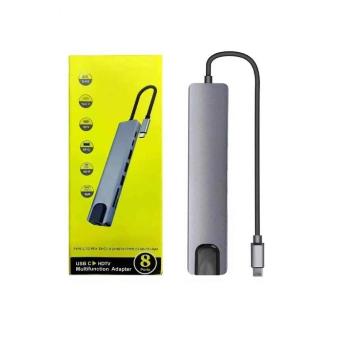 Macbook Pro/air Uyumlu USB Type-C 8 In 1 Hub Dönüştürücü Çevirici Çoklayıcı USB Hdmı Micro Sd 8 Girişli