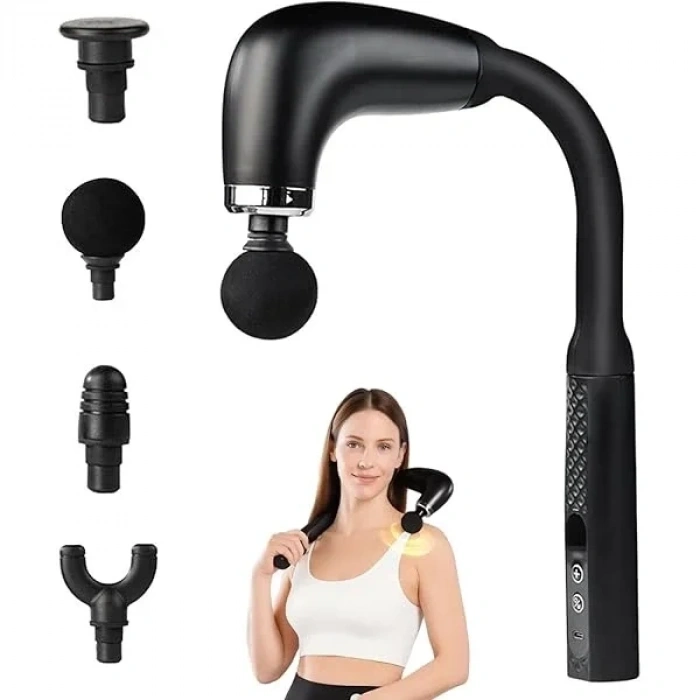 Masaj Çekici, 9 Hızlı Derin Doku Perküsyonu, 4 Başlıklı Uzun Saplı Boyun ve Sırt Masaj Aleti (5047)