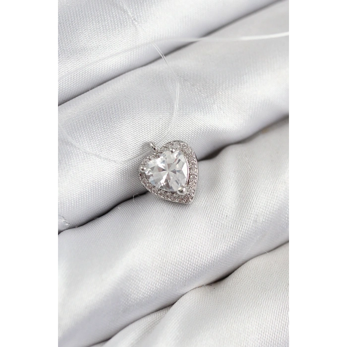 Misineli Kalp Model Gümüş Renk Hayalet Kolye