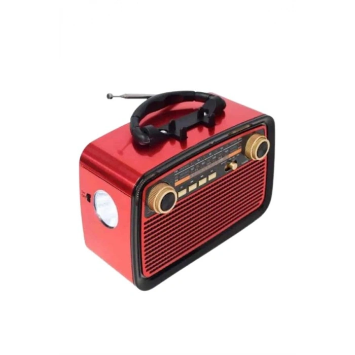 Nostaljik Görünümlü Ahşap Radyo TF SD USB Girişli Led Fener Işıklı