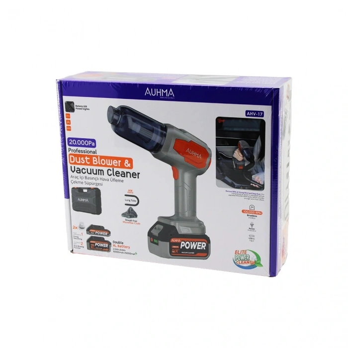 OTO ARAÇ TYPE-C SARJLI EL TİPİ BASINÇLI HAVA ÜFLEME - SÜPÜRGE MAKİNE YEDEK BATARYA - 2 X FİLTRE MİKROFİBER BEZ 8 BAŞLIK 120W AHV-17 (5047)