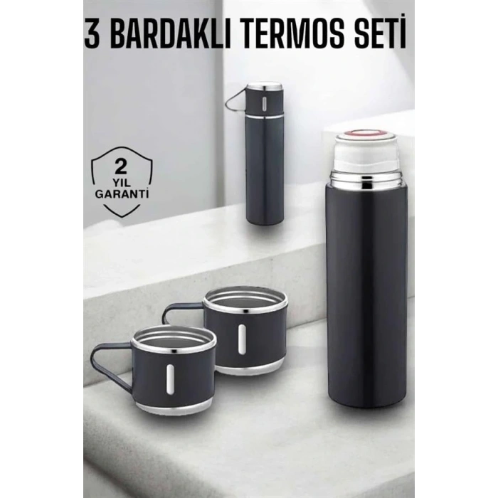 Paslanmaz Çelik 3’lü Termos Seti Vakumlu ve 8 Saat Isı Koruma