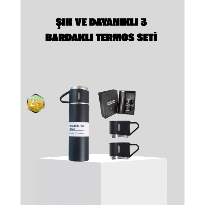 Paslanmaz Çelik 500 ml Termos Seti – 8 Saat Isı Koruma, Vakumlu, Sızdırmaz ve Taşınabilir