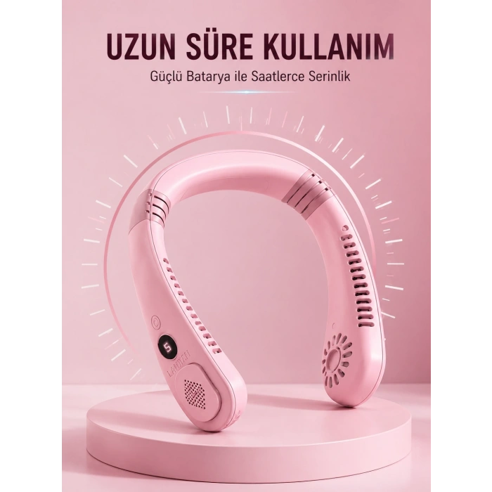 Pembe Boyun Fanı Sessiz Çalışan USB Şarjlı Taşınabilir Kişisel Serinletici