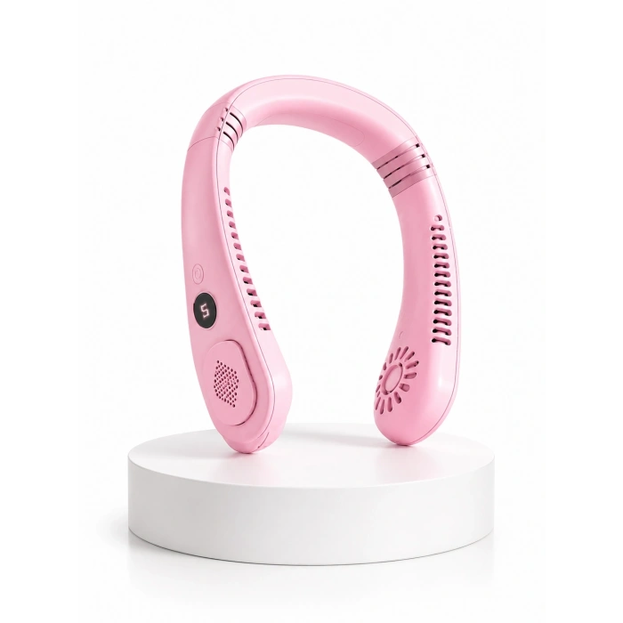 Pembe Boyun Tipi Fan USB Şarjlı Hafif Tasarım Güçlü Hava Üflemeli Serinletici