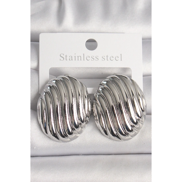 Pirinç Gümüş Renk İşlemeli Oval Model Kadın Küpe