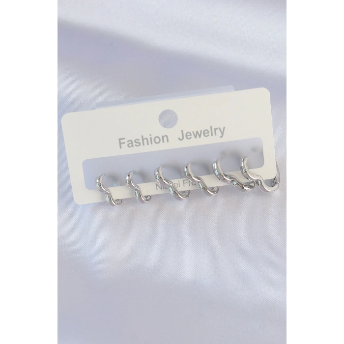 Pirinç Gümüş Renk Kalp Model Küpe Seti