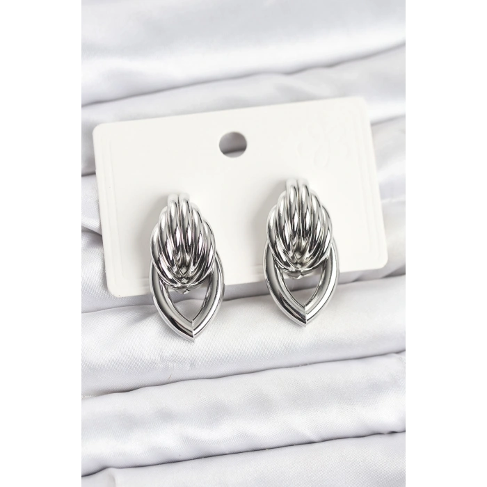 Pirinç Gümüş Renk Sarmal Damla Model Vintage Kadın Küpe