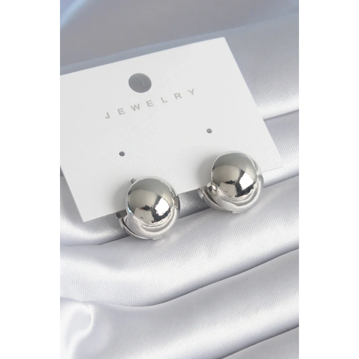 Pirinç Gümüş Renk Top Model Kadın Küpe