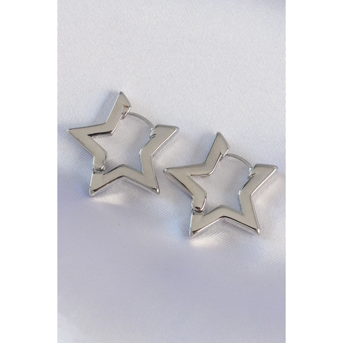 Pirinç Gümüş Renk Yıldız Küpe