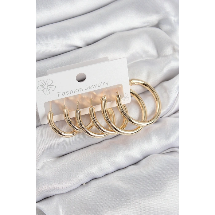Pirinç Halka Model Gold Renk Kadın Set Küpe